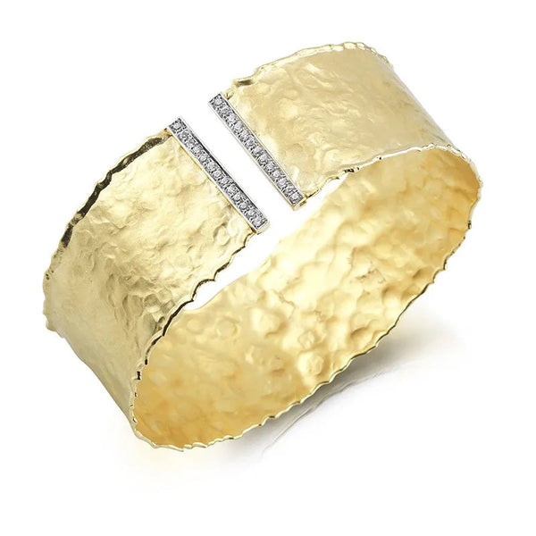 14K Gold Hammered Diamond Cuff